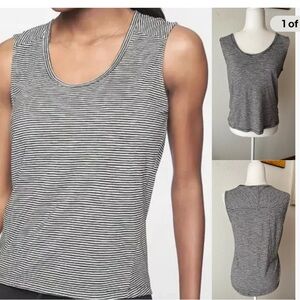 Athleta Black/White Breezy Stripe Muscle Tank Wm Sm Modal Blend Relax Fit